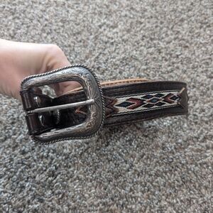Vintage Wrangler Western Aztec Leather Belt 43 Inches